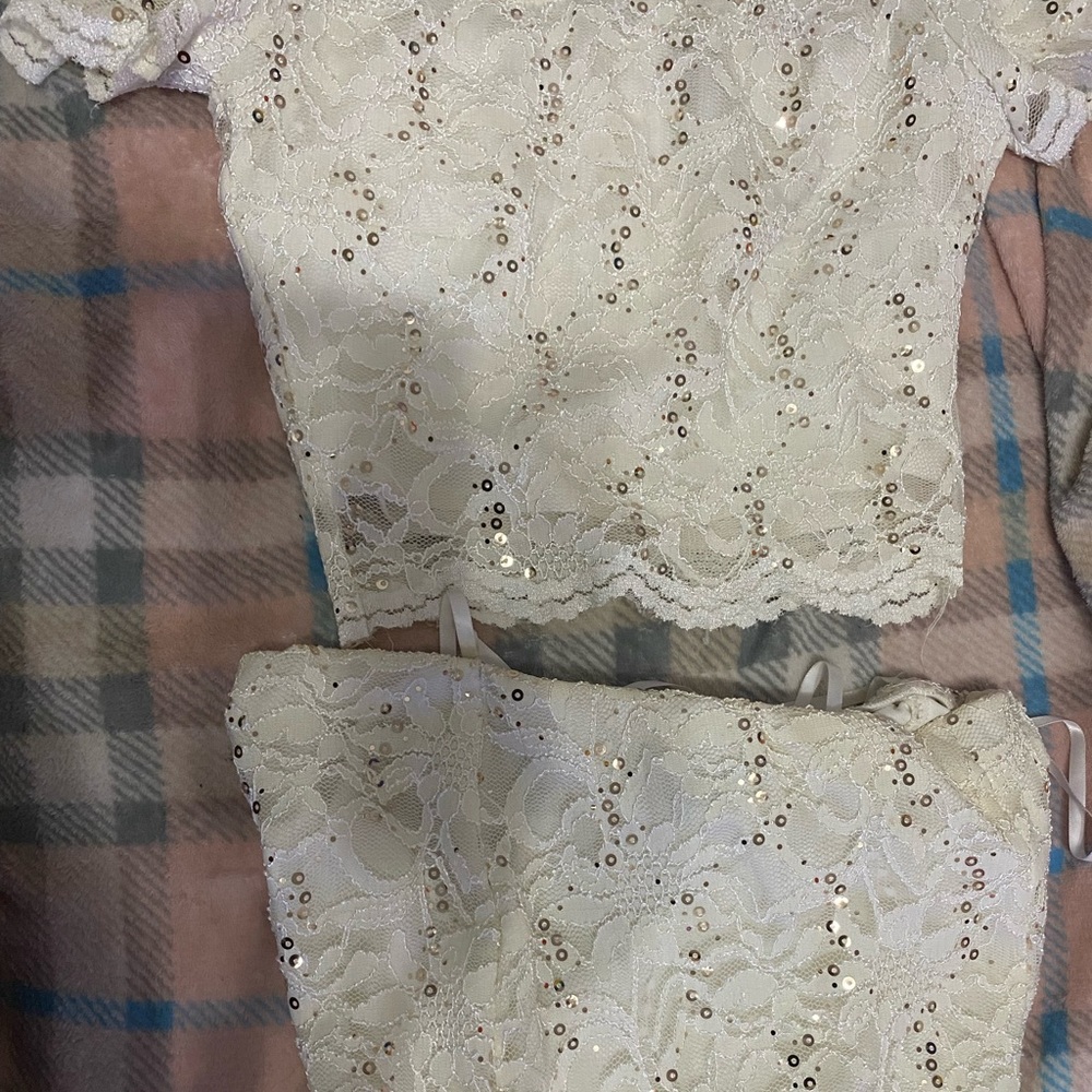 Off white and gold two piece off the shoulder set. Windsor